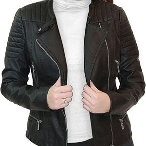 Olivia Miller Faux Leather Zip Up Moto Biker Jacket Medium Black Size 1X Junior